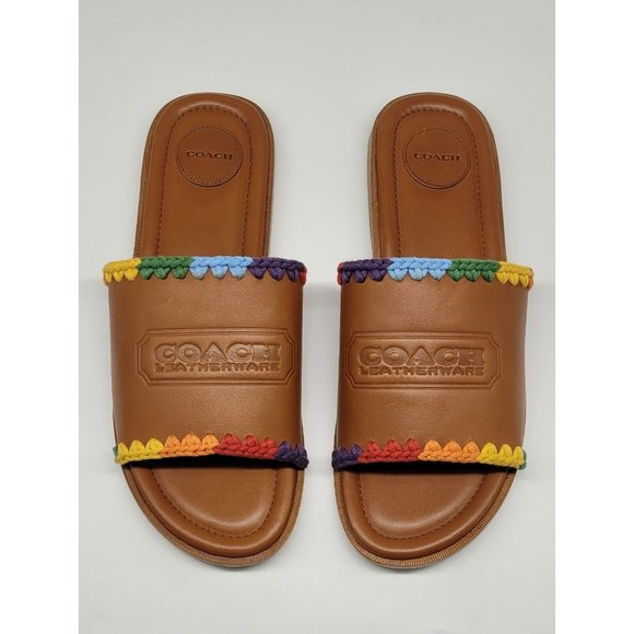 COACH Pride Leather Crochet-Trimmed Slides - Picture 5 of 10